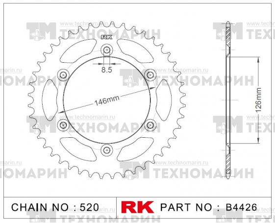Звезда для мотоцикла ведомая B4426-50 RK Chains