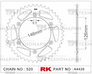 Звезда для мотоцикла ведомая алюминиевая RK Chains A4426-49