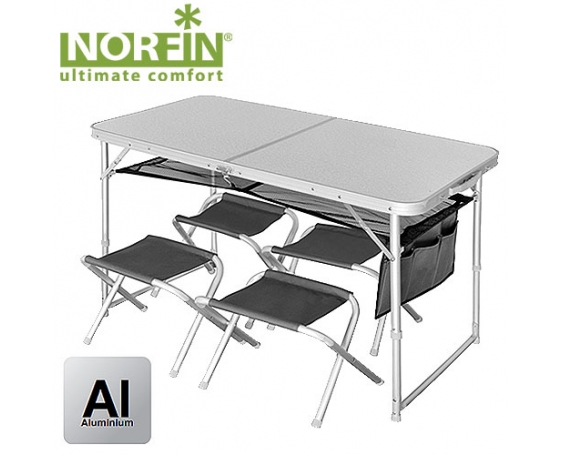 Стол складной Norfin RUNN NF алюминиевый 120x60 +4 стула набор арт.NF-20310