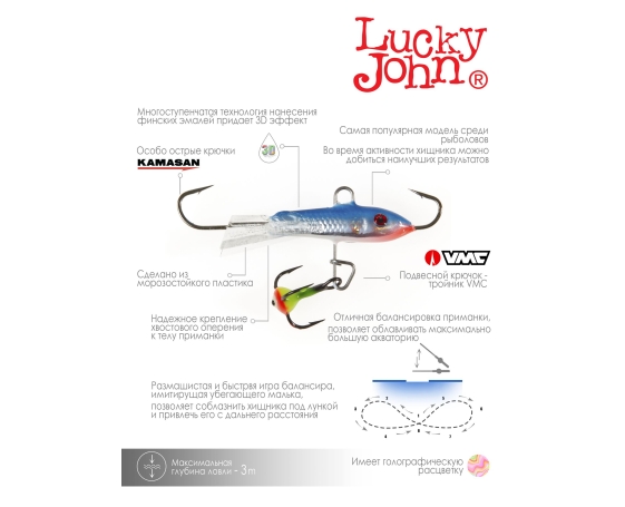 Балансир Lucky John CLASSIC 3 + тр. 30мм/15H блистер арт.81301-15H