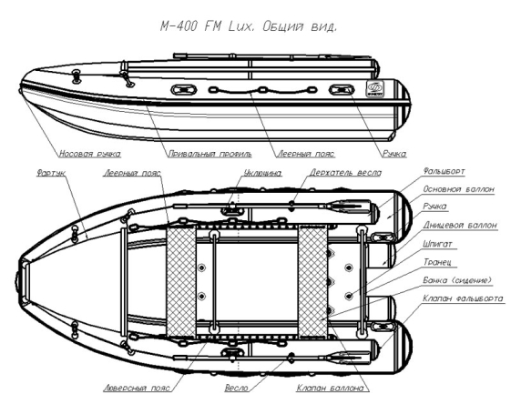 Надувная лодка Фрегат 400 FM Lux (лп, серая)