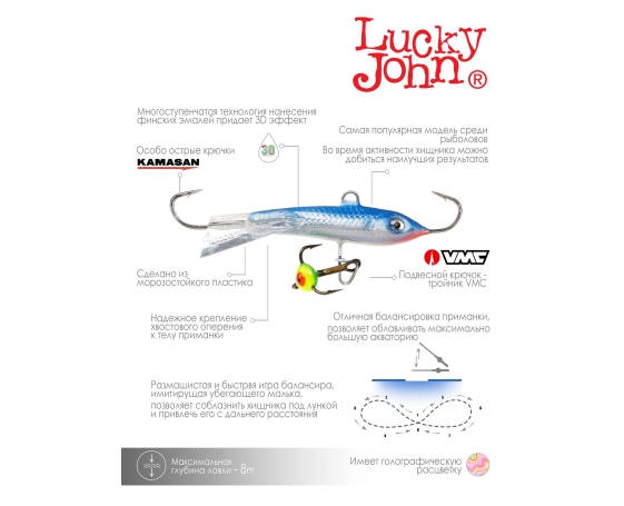 Балансир Lucky John CLASSIC 5 + тр. 50мм/15H блистер арт.81501-15H