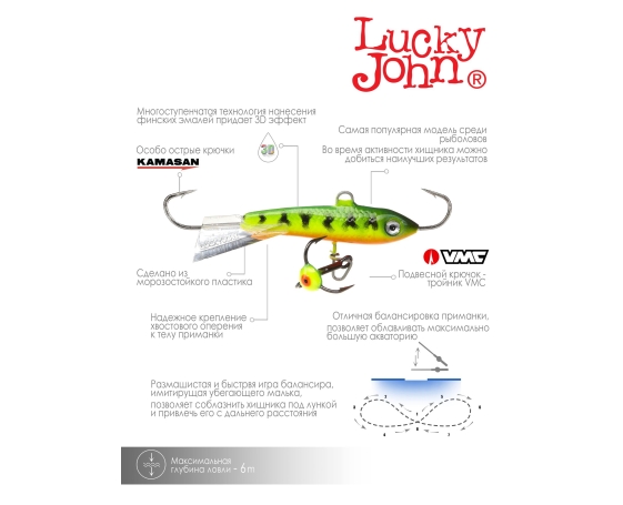 Балансир Lucky John CLASSIC 4.5 + тр. 50мм/20 блистер арт.81451-20