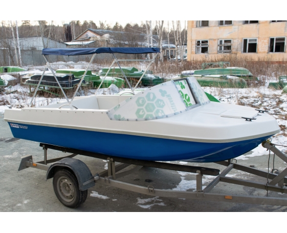 Корпусная лодка Виза-Яхт ВИЗА Легант-430 Авто Белый-Бирюзовый цвет - фото 1