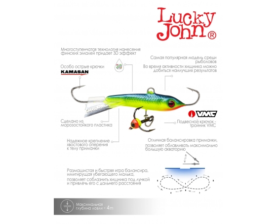 Балансир Lucky John CLASSIC 4 + тр. 40мм/29 блистер арт.81401-29