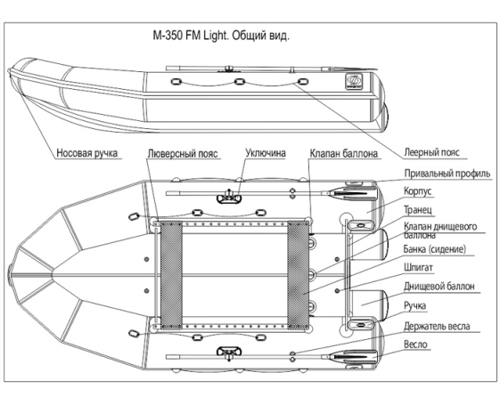 Надувная лодка Фрегат 350 FM Light (лп, серая)