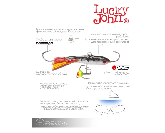 Балансир Lucky John CLASSIC 4 + тр. 40мм/12HRT блистер арт.81401-12HRT