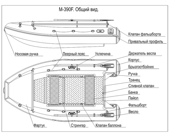 Надувная лодка Фрегат 390 F (лп, серая)