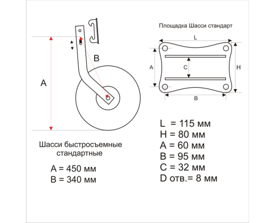 Транцевые шасси Колесец быстросъемные (стандартные) 311