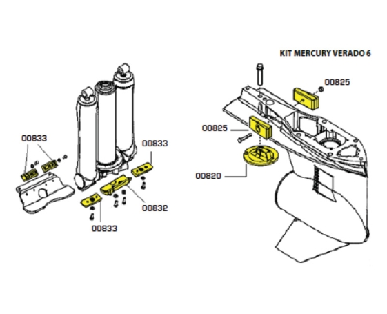 Комплект алюминиевых анодов TECNOSEAL для Mercury Verado (6 цил.) KITVERADO6AL