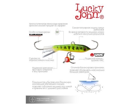 Балансир Lucky John CLASSIC 4 + тр. 40мм/20 блистер арт.81401-20